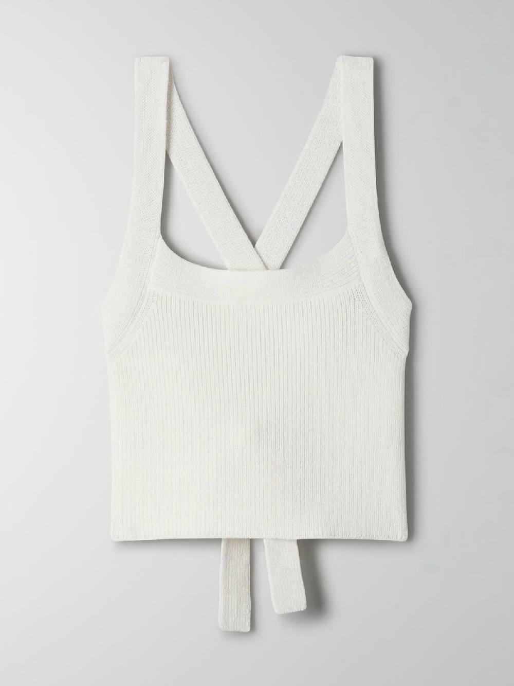 Aritzia Wilfred White cropped open back Ribbed Knit Tank with Cross-Back size M